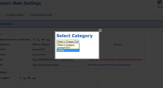 Choosing the iContact list