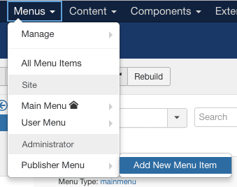 create new joomla admin menu link