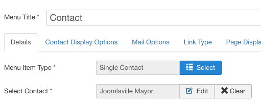 joomla contact form menu link