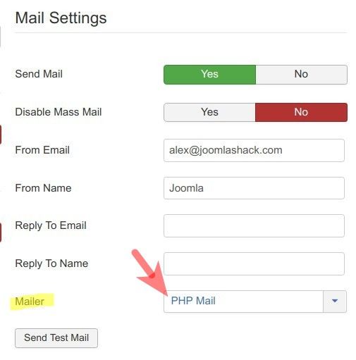 joomla default mailer