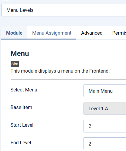 setting menu to level 2 only