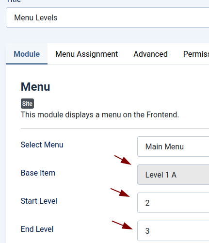 setting for menu level 2 and level 3