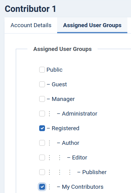 two groups assigned to user contributor