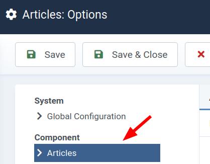 the articles component highlighted