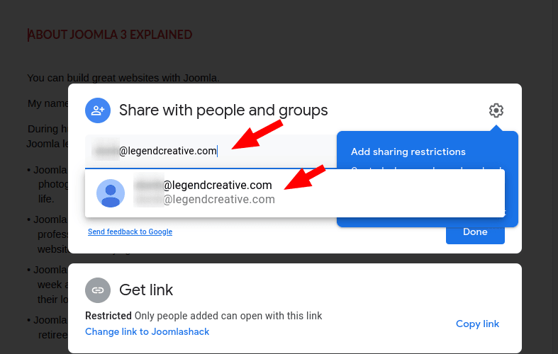 Click inside the add people and groups field and add an email address of the required person