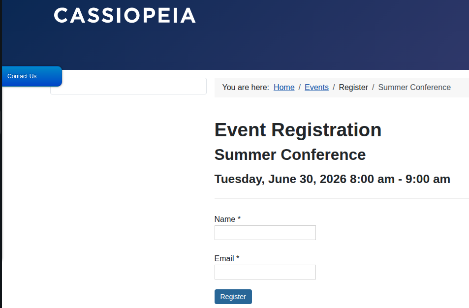event registration form by default