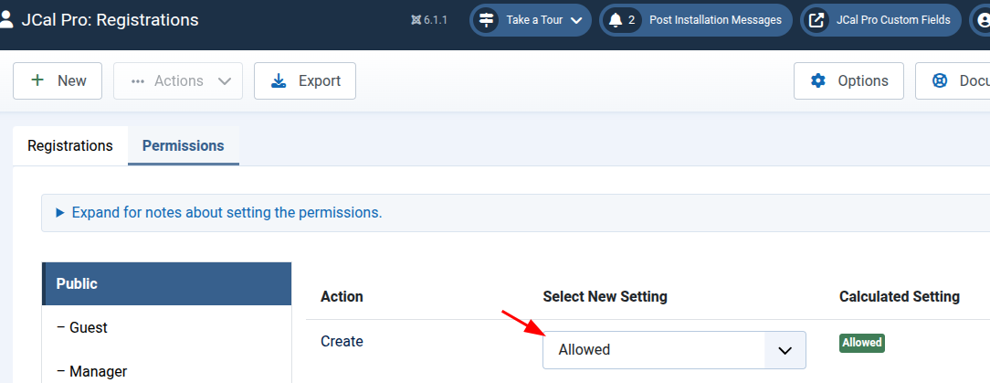 create action set to allowed