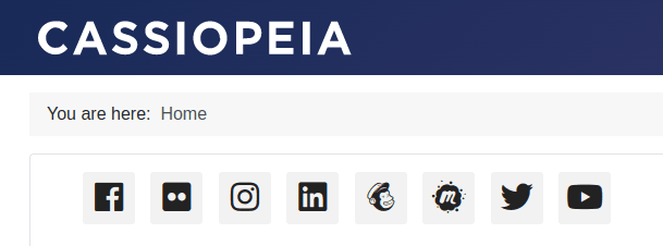 the shack social icons module placed on the cassiopeia main top position