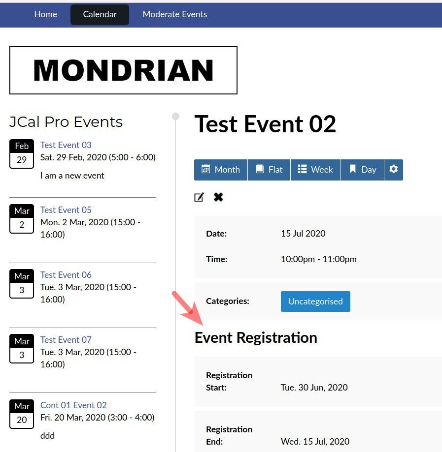 event registration default text
