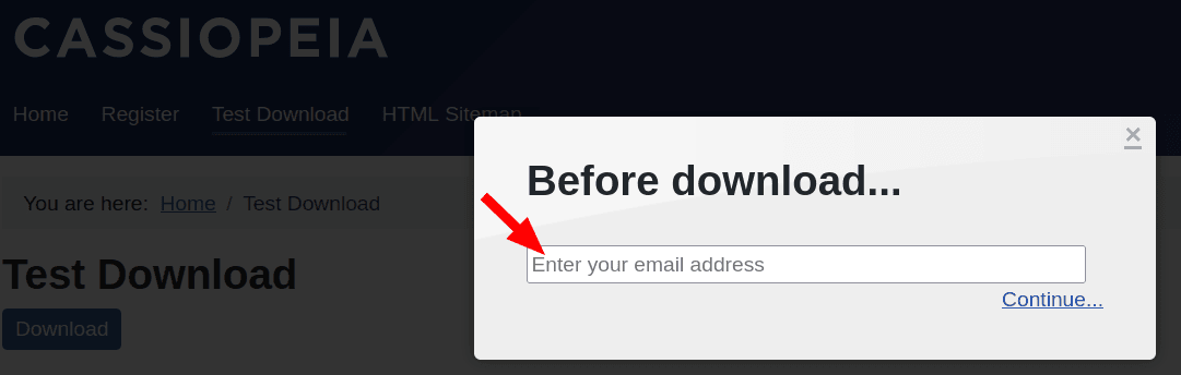 The email request download form in Joomla 5