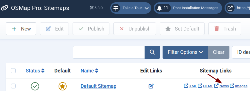 the news sitemap link