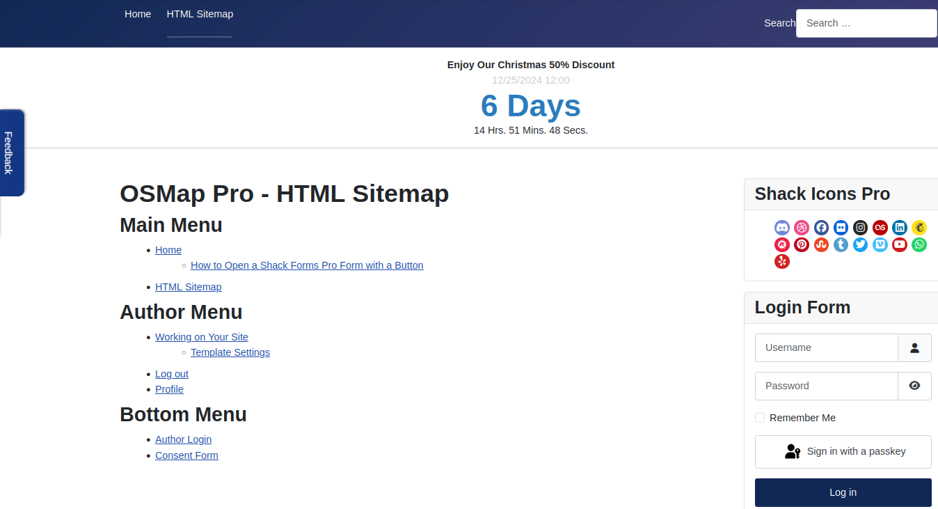 OSMap HTML sitemap viewed on a desktop screen