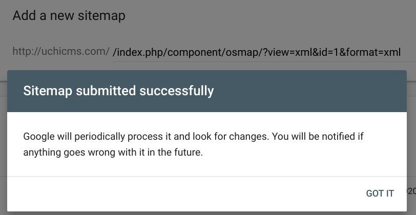 sitemap submitted successfully