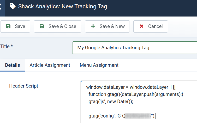 the tracking tag screen