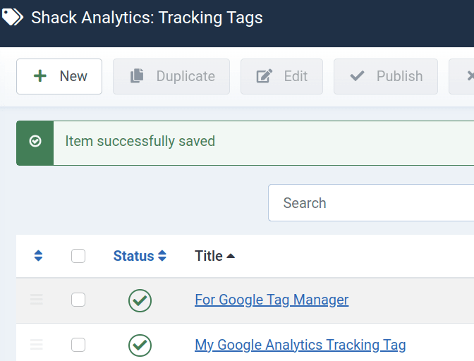 the google tag manager tracking tag listed