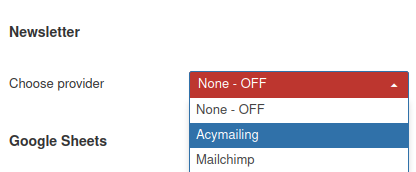 set the choose provider to acymailing