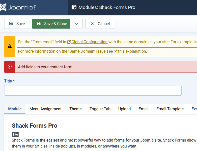 Modules: Shack Forms Pro screen