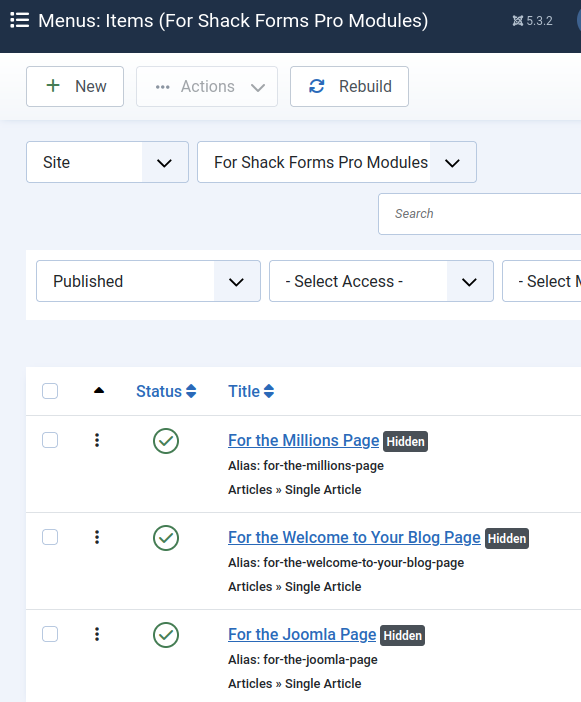 Three hidden menu items