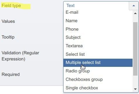 from the drop down list click multiple select list