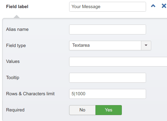 Your Message field for a Joomla Contact Form
