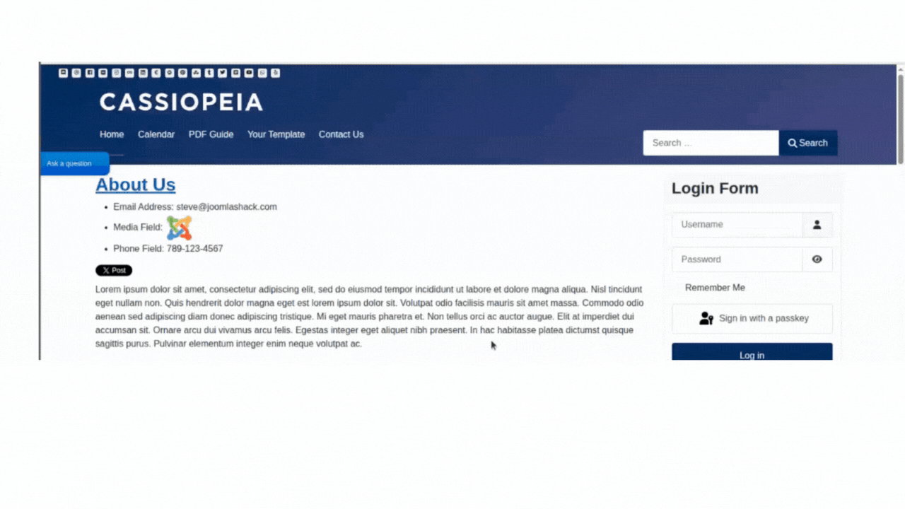 Form displayed in a lightbox pop-up window