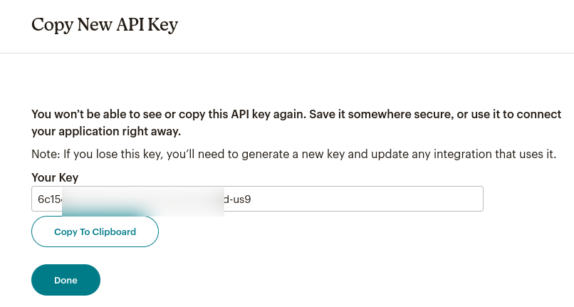 the copy new api key screen