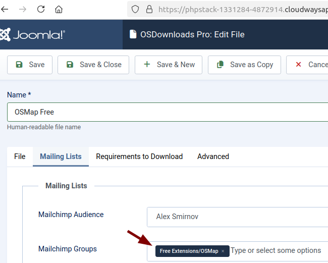 OSMap Free file linked to the OSMap Free Mailchimp audience group