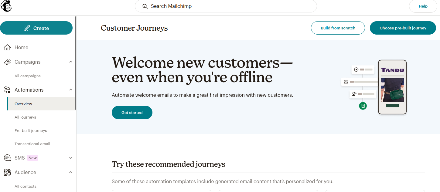 the Mailchimp Automation screen