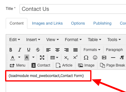 loadmodule for a Joomla contact form