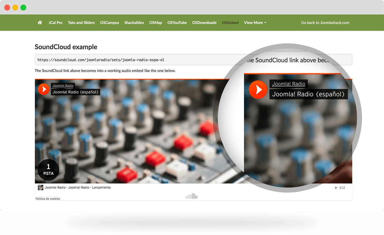 OSEmbed Joomla embeds for Soundcloud