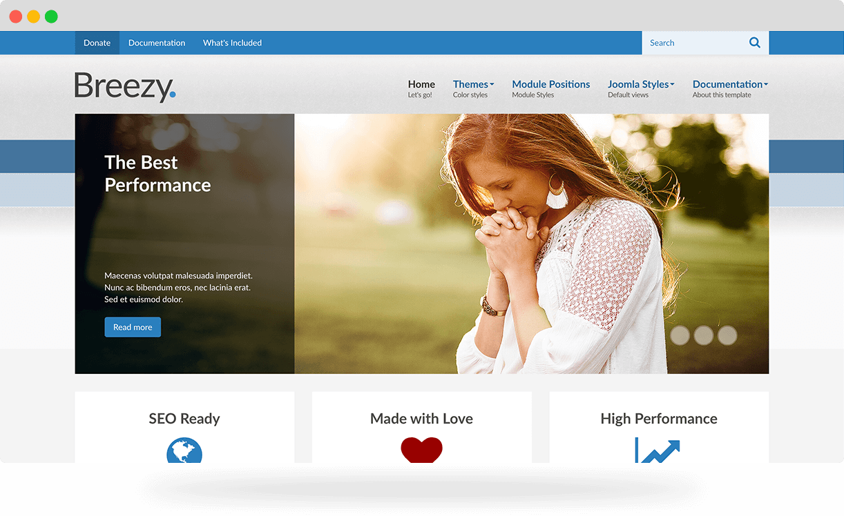 Breezy, a religion and church Joomla template