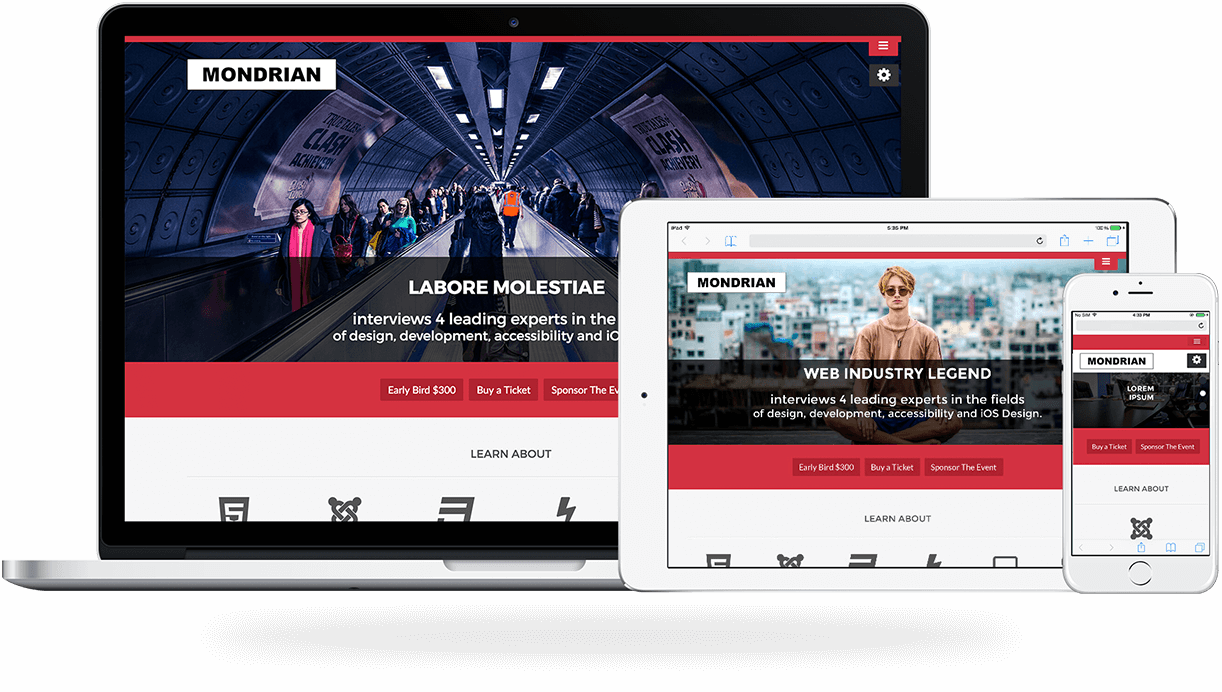 Mondrian, a landing page and events Joomla template
