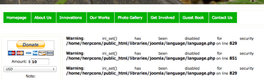 Notices showing on a Joomla Site